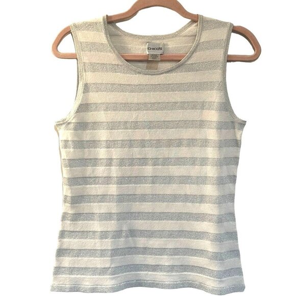 Striped Silk Blend Top Womens S Sparkle Fairy 90s Y2k Silver Retro Glam Party - Picture 1 of 4